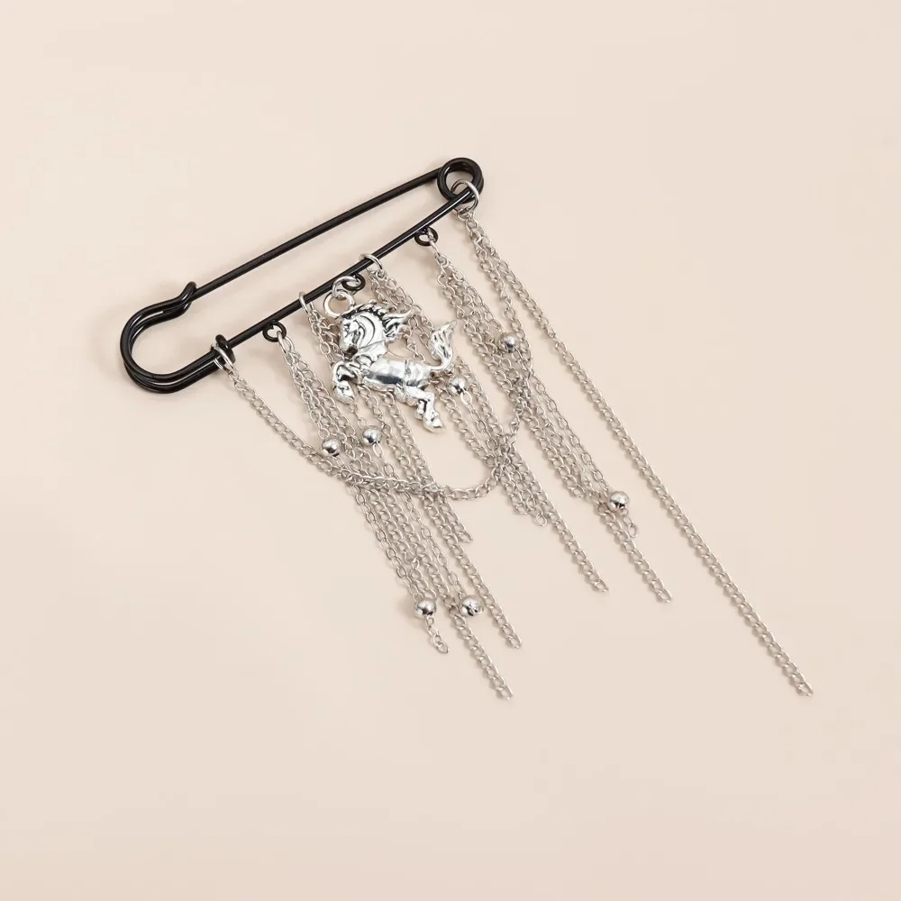New Horse Galloping Pendant Multiple Tassels Brooch for Men Women Creative Double-color Pin Accessory Year of Horse Jewelry Gift