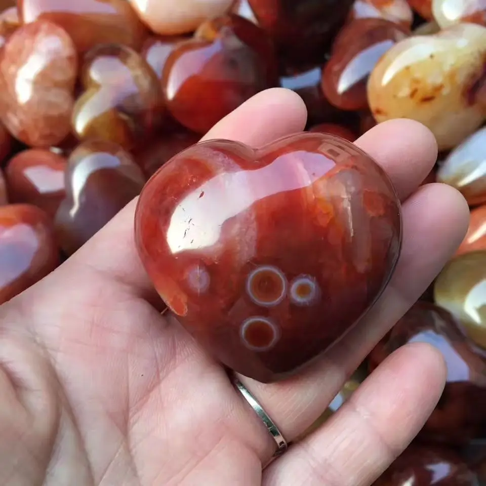 3pcs 100% Natural Crystal Red Agate Heart Spiritual Meditation Feng Shui Heart Shape Heart Healing Crystal Home Ornament