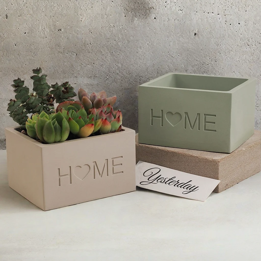 Cabin Candle Holder Plant Pot Mold Cute Lovebird Plaster Clay Ornament Heart Pattern Square Concrete Candle Cup Silicone Mold