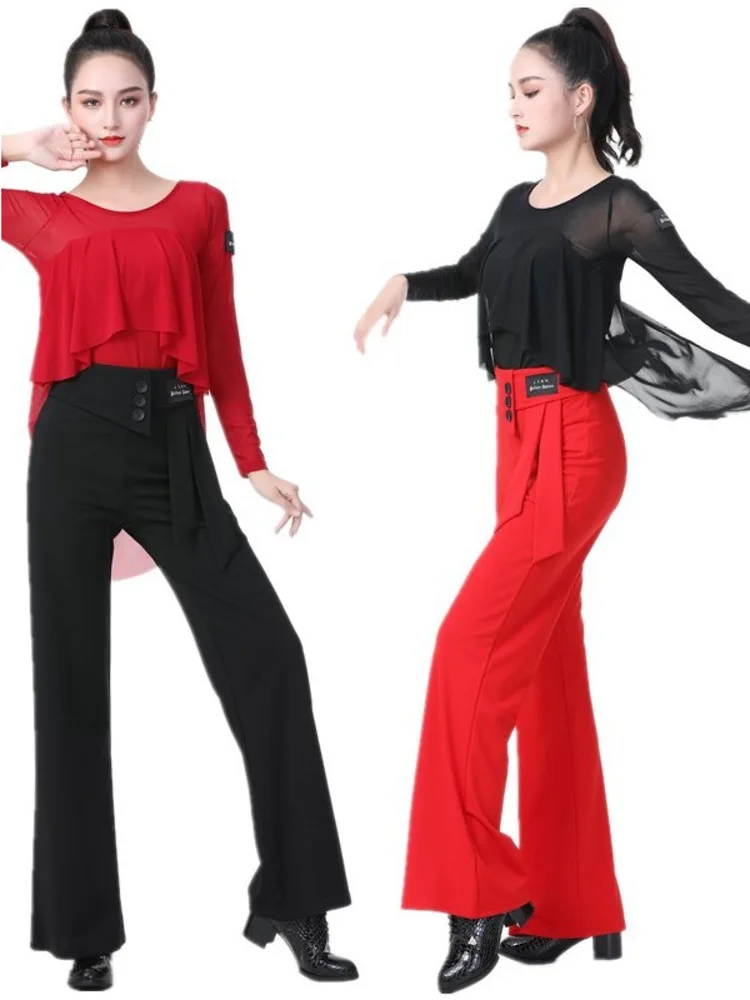 Ropa de baile de salón de malla para Ballet, traje clásico elegante para fiesta de vientre callejero, Tops para eventos, práctica, ropa con volantes, Jazz