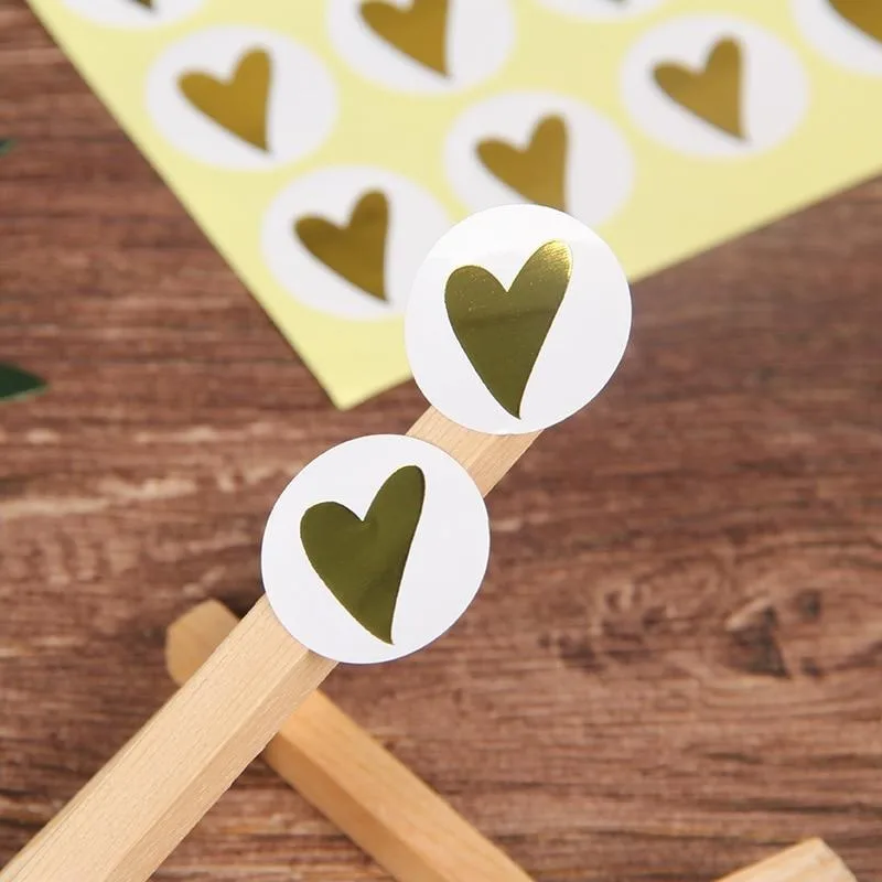 160pcs 10sheets Round Gold Heart Adhesive Stickers Cute Sealing Label Stickers for Birthday Cards Envelope Gift Decoration