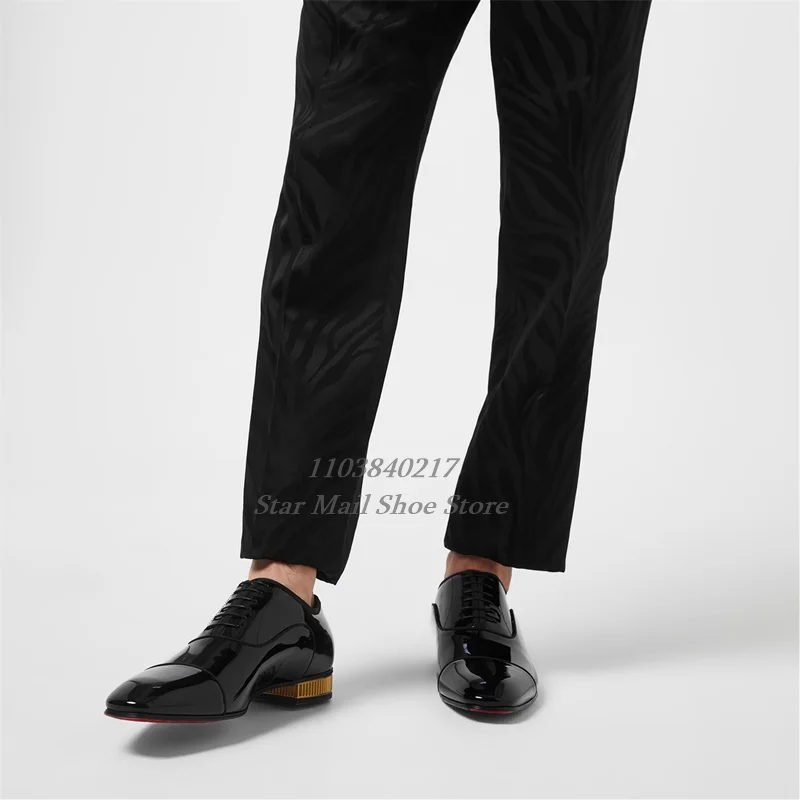 Black Patent Leather Glossy Pointed-Toe Lace-Up Men's Leather Shoes with Rivet Design On The Heel Formal Business Leather Shoes