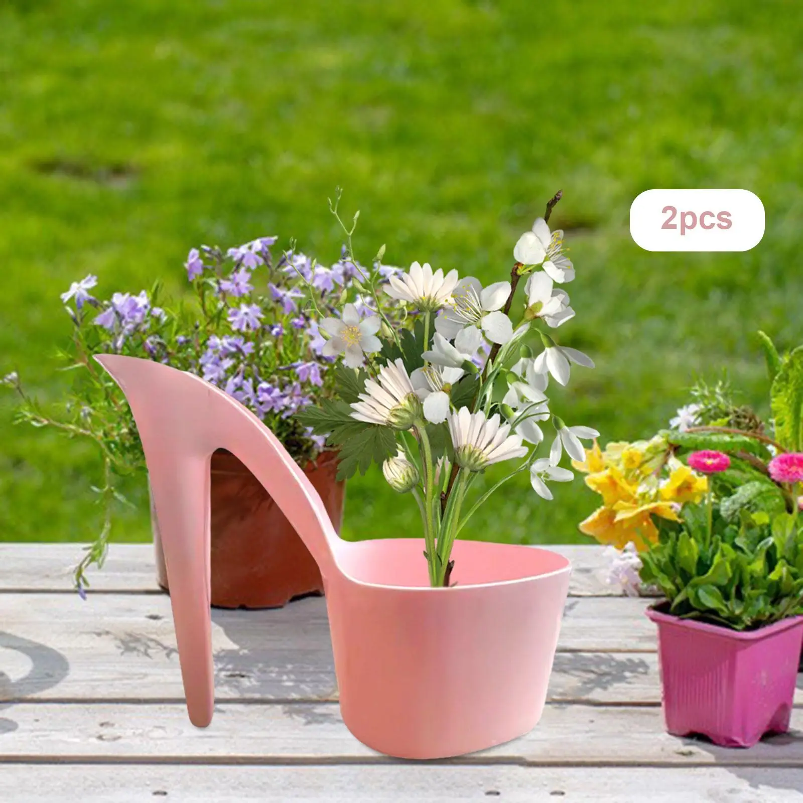 2pcs Flower Pot Home Decor High Heel Shape Bookshelf Decor Flower Vase Pot Table Plastic High-Heeled Flower Pots
