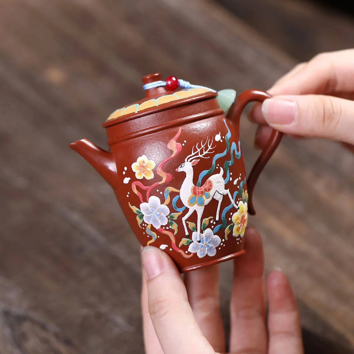 

Handmade Yixing Purple Clay Pot Ore Coarse Sand Famous All Modeling Painted Shenlu Bamboo Pipe Set Ball Hole 110C