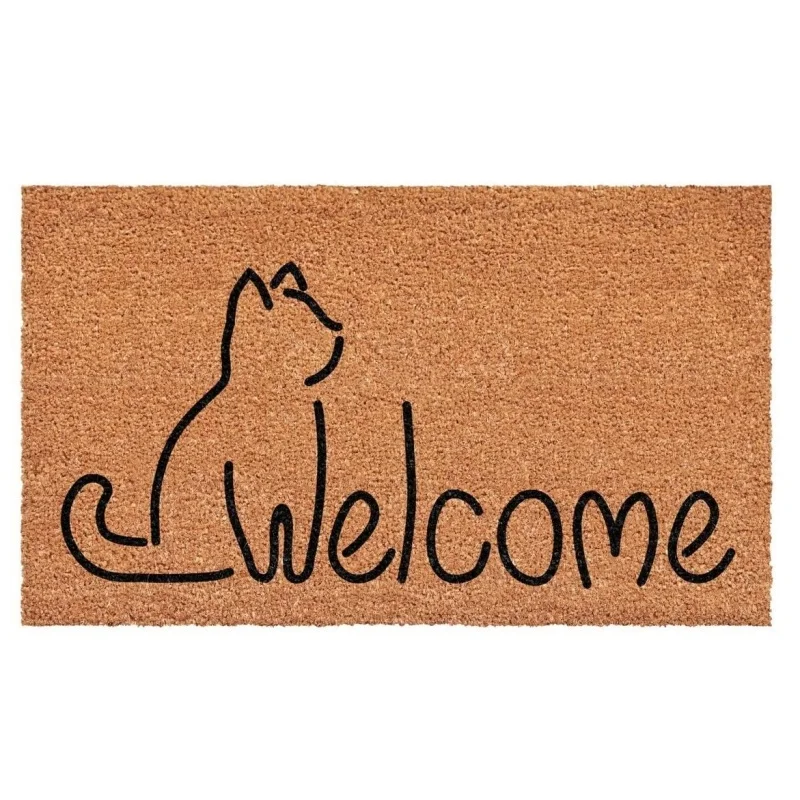 Newest Floor Mat Minimal Line Cat Welcome Coir Doormat Natural Fiber Front Door Floor Mat