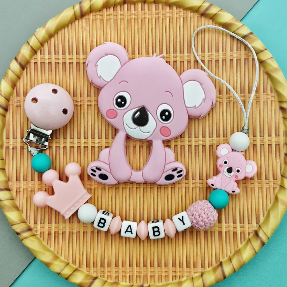 

Customizable letters Silicone Pacifier Chain Clip Bead Bracelet Pendants Toy for Baby Infant Chew Rope Nipple Bite Teether Gift