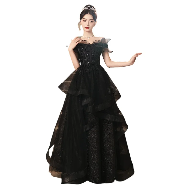 Black Evening Gown, Temperament, Birthday Party, High-end Atmosphere, Annual Meeting, Host, Art Exam, Coming of Age Ceremony