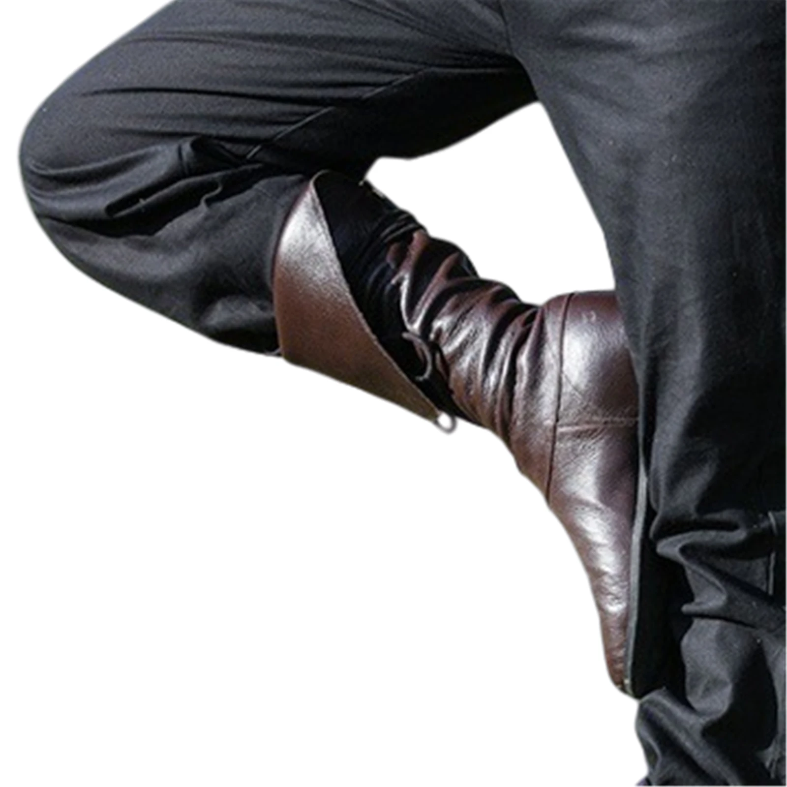 Flache Schnürsenkel mittelalterliche Herren Leder Schnürstiefel Wikinger Pirat Steampunk Reiten lange Stiefel für Halloween Party