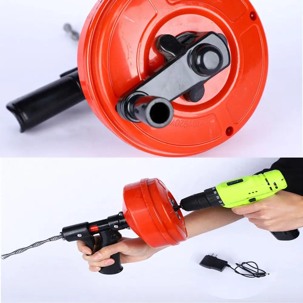 

Professional Drain Snake Auger Manual/Electric 5-10m Length Pipe Dredging Machine Quickly Double Mode Drain Clog Remover