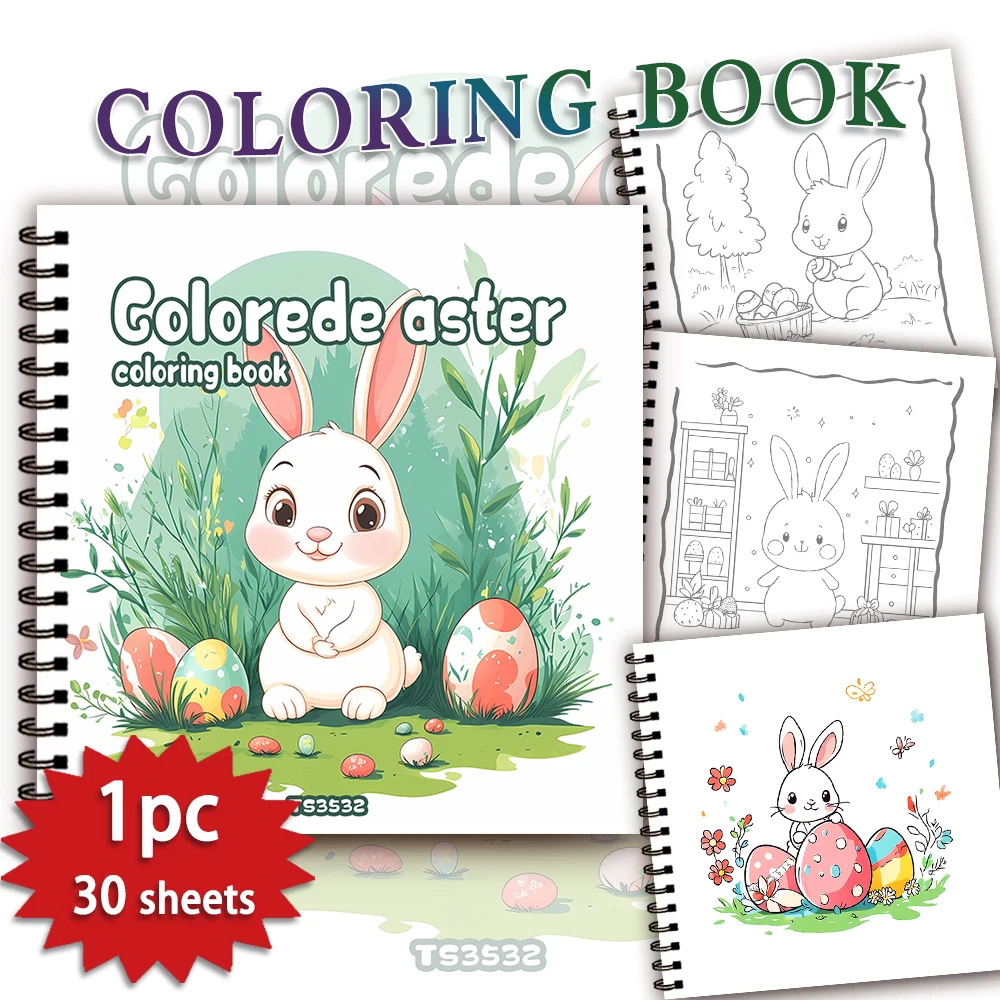 1 Stück, Hasen-Malbuch – Malbuch für Teenager – 30 Blatt, 8,3 x 8,3 Zoll, Stressabbau für Erwachsene, Geburtstag, Ostern, Weihnachtsgeschenk