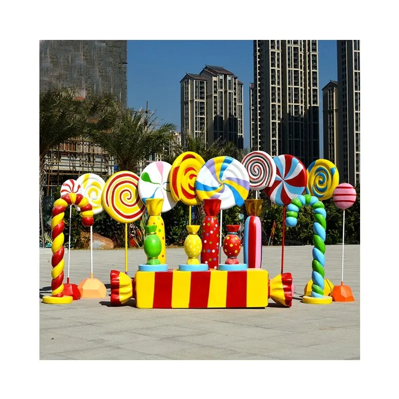 

reinforced plastic fiberglass sculpture candy sculpture mall decoration lollipop statue playground ornaments Candy seat