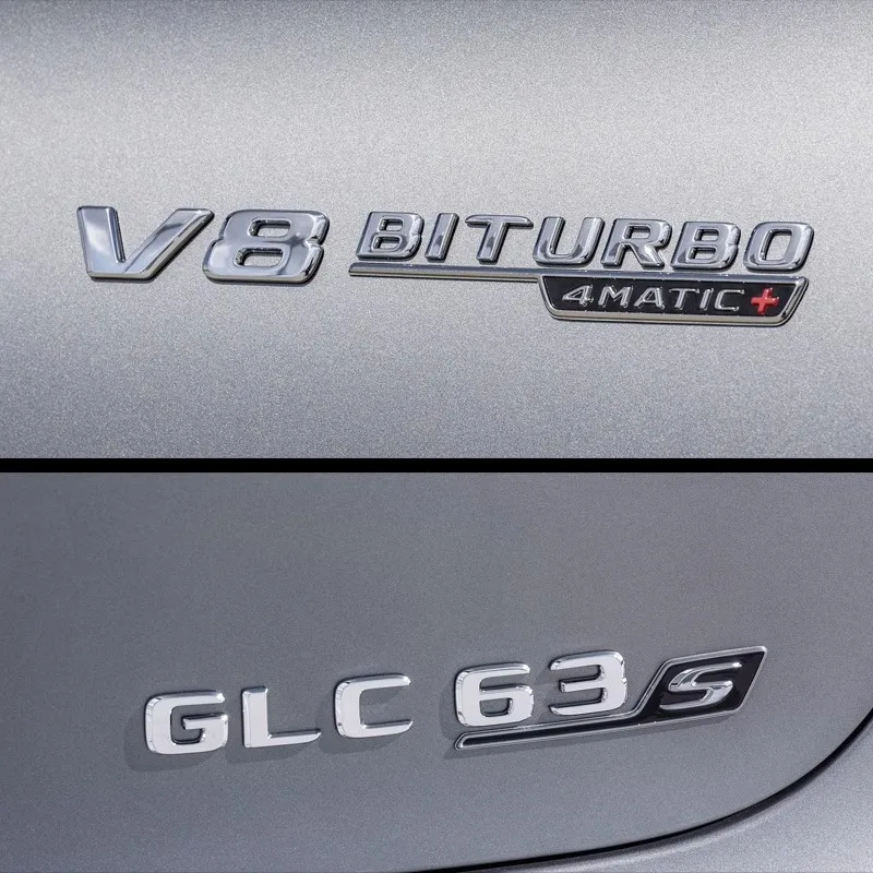 لمرسيدس بنز فضي أسود X253 C253 GLC43 GLC63 GLC63s GLC 63 S AMG شعار V8 BITURBO 4MATIC 4MATIC + شعارات شارات