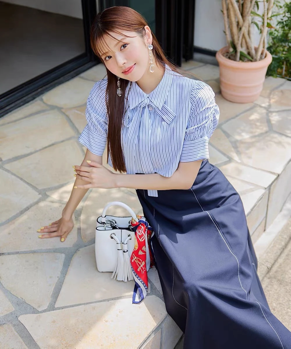 Japanese Style SW Dress Shirt Set High Waist  Neck Half Sleeve Two-Piece Summer Collection Women's Fashion Premium Dress
