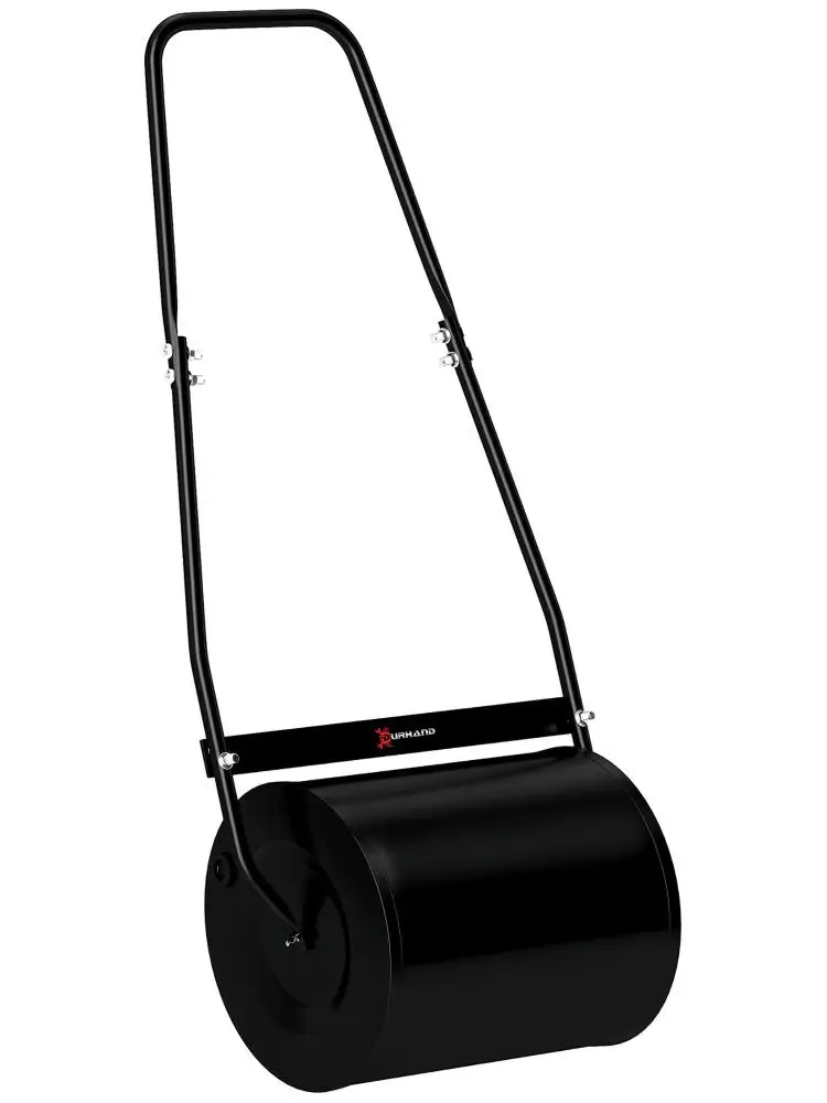 Rouleau à gazon 32x50cm en acier 30L, design noir, ergonomique, poignée amovible en U