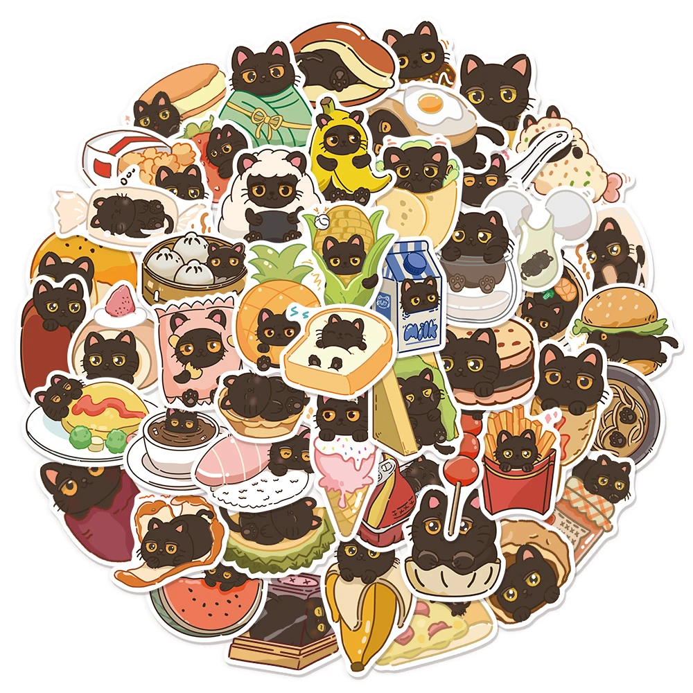 

50 шт., черный кот, жидкий дневник, граффити, наклейки, сделай сам, багаж, ноутбук, чашка для воды, компьютерные водонепроницаемые наклейки