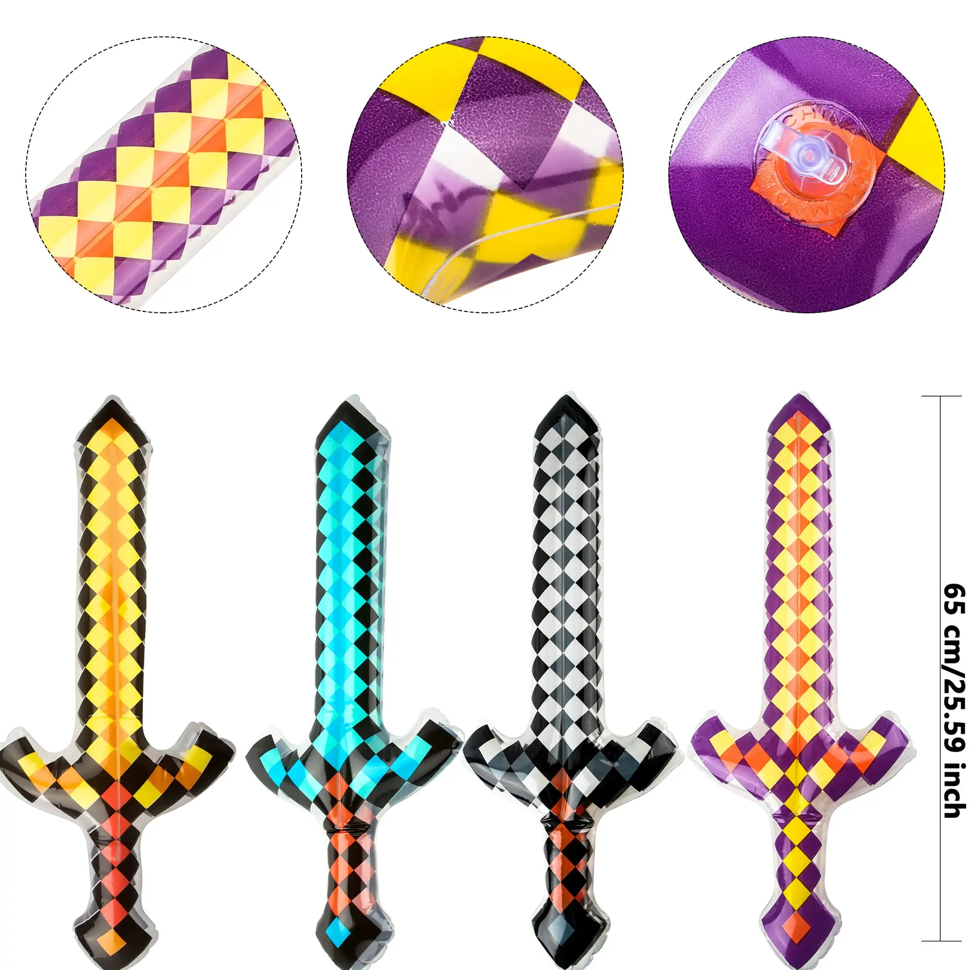 Inflatable Pixel Craft Swords Blow up Sword Inflatable Weapons Pixel Party Favor for Kids Halloween Carnival Cosplay Pool Party