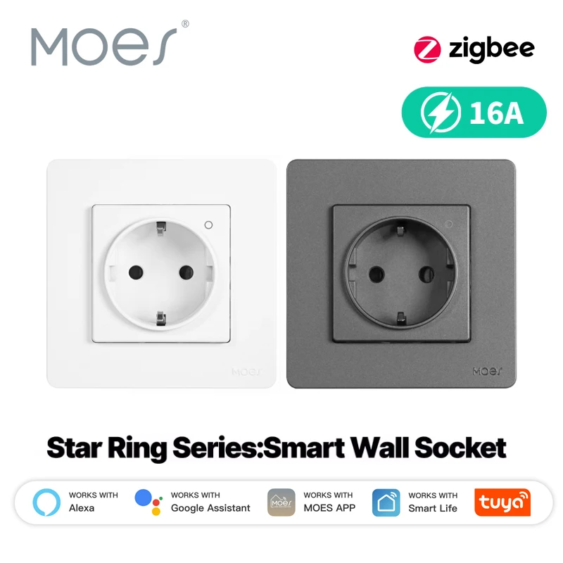 MOES Tuya ZigBee Wall Socket EU Embedded Outlet Energy Smart Monitor Indicator App Remote Control Works With Alexa Google Home