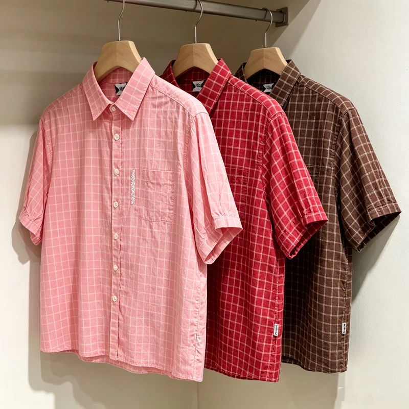 

2026 Brown Pink Red MERTRA Pockets Shirt Men Women American Streetwear Shirt Loose Office Commuter Short Sleeve Blouse