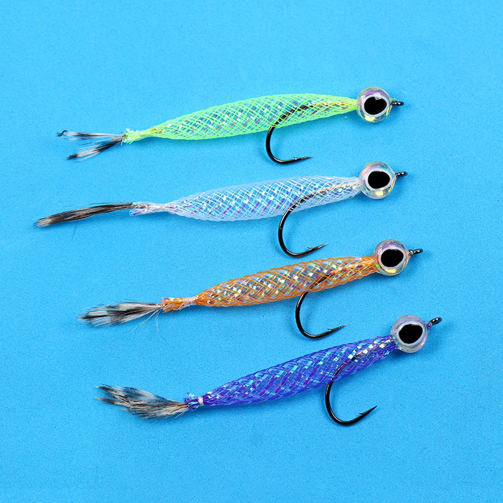 4 piezas/6 piezas # Señuelos de pesca tipo Minnow de cuerpo hueco con tubo de Mylar y 4 anzuelos, y señuelos streamer pequeños con flash para trucha, salmón, lubina de boca pequeña.