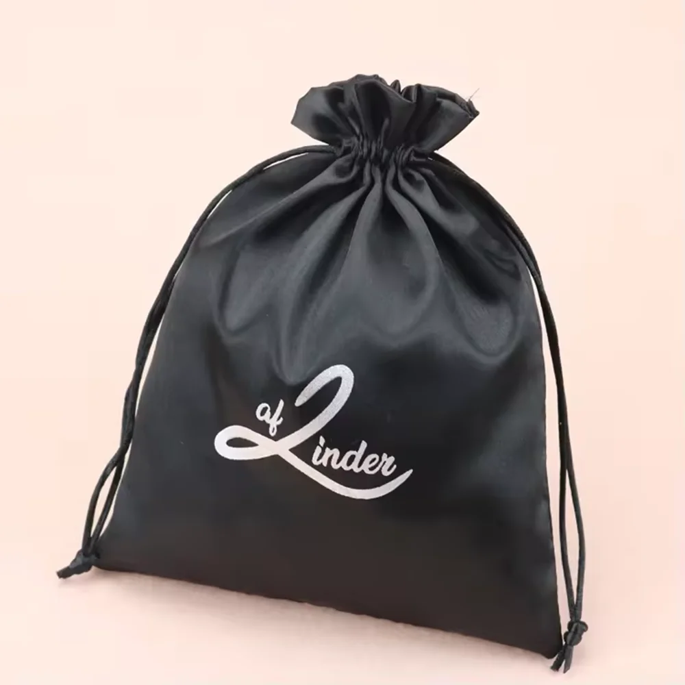 300pcs/Lot Wholesale Logo Printed Custom Hair Extension for Bundles with Logo Drawstring Pouch Packaging Satin Dust Bag for Wigs