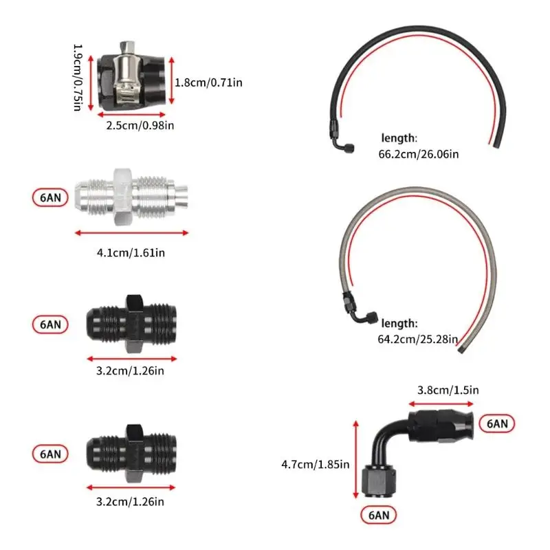 Automotive Steering Hose Package Aluminum Power Steering Pump 25inch 6AN Hose