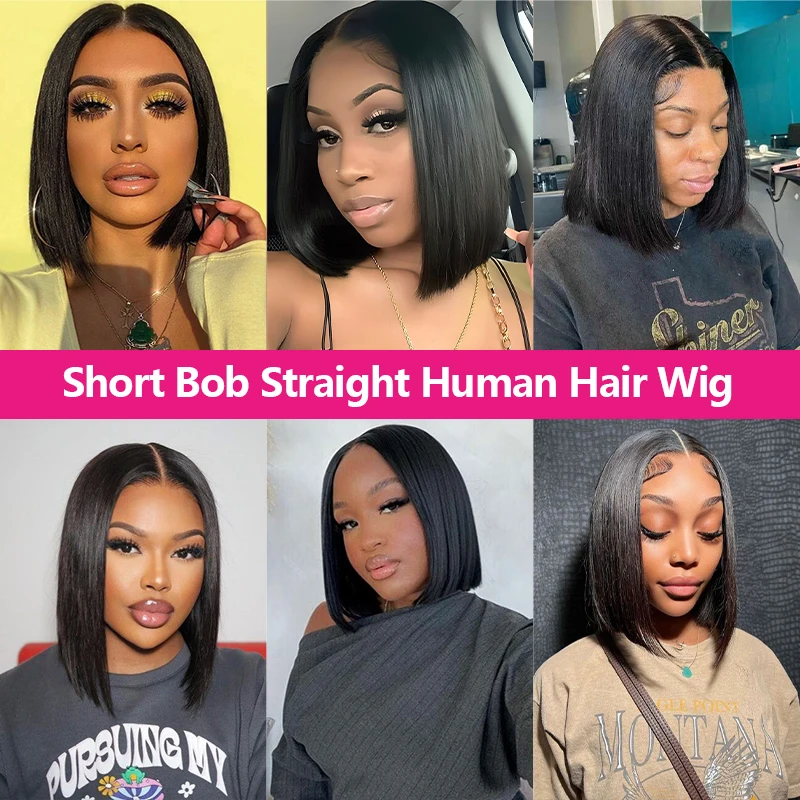 Wear And Go Glueless Wig Bone Straight Preplucked 6x4 HD Transparent Lace Closure Wig Ready To Go Brazilian Bob Wigs On Sale