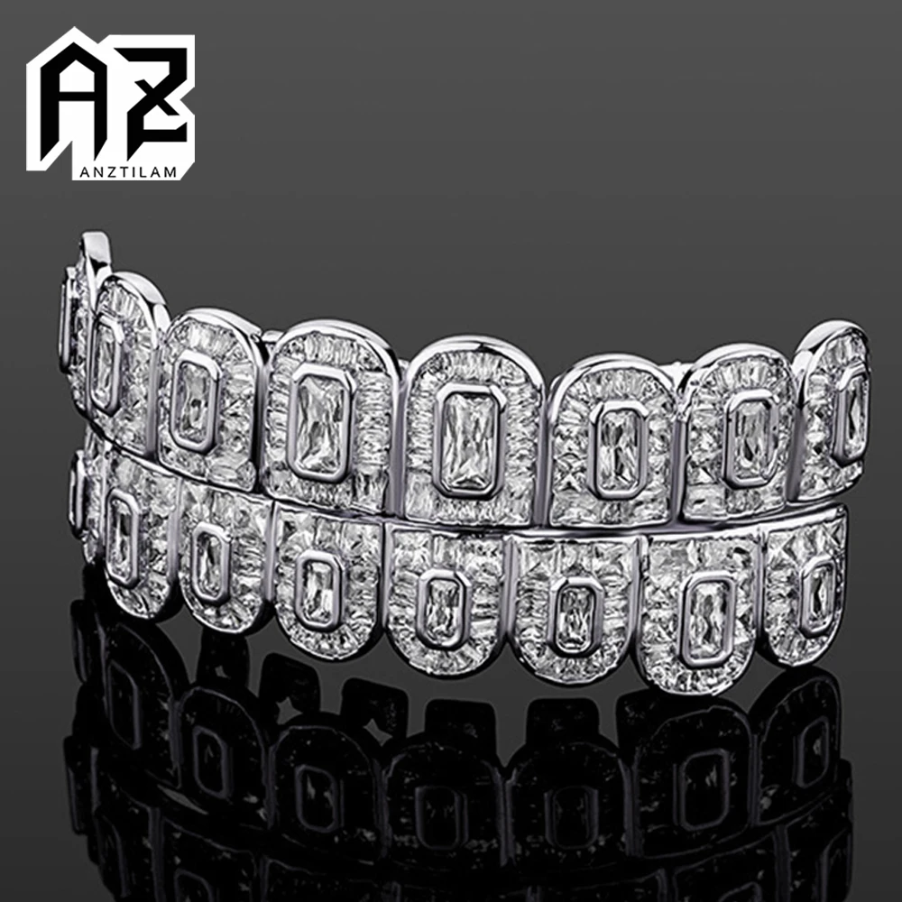 AZ Hip Hop Iced Out Teeth Grillz Gold Silver Color Grills Tooth Jewelry For Men Women Top & Bottom Caps Goth Fashion Jewelry