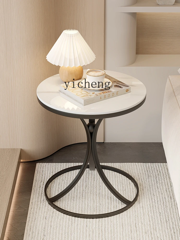 ZC Stone Plate Side Table Small Coffee Table Living Room Sofa Corner Table Movable Balcony Small round Table Side Cabinet