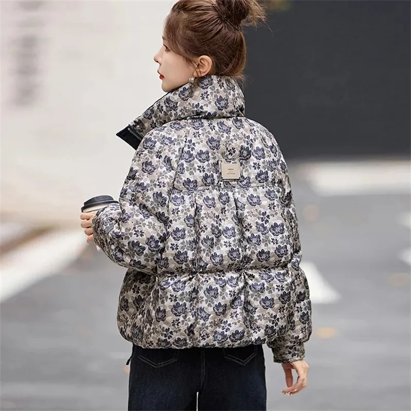 고품질 꽃 다운 코트 여성 파카 2025 겨울 새로운 짧은 면화 패딩 자켓 한국 Outwear Fried Street 여성 Overwear