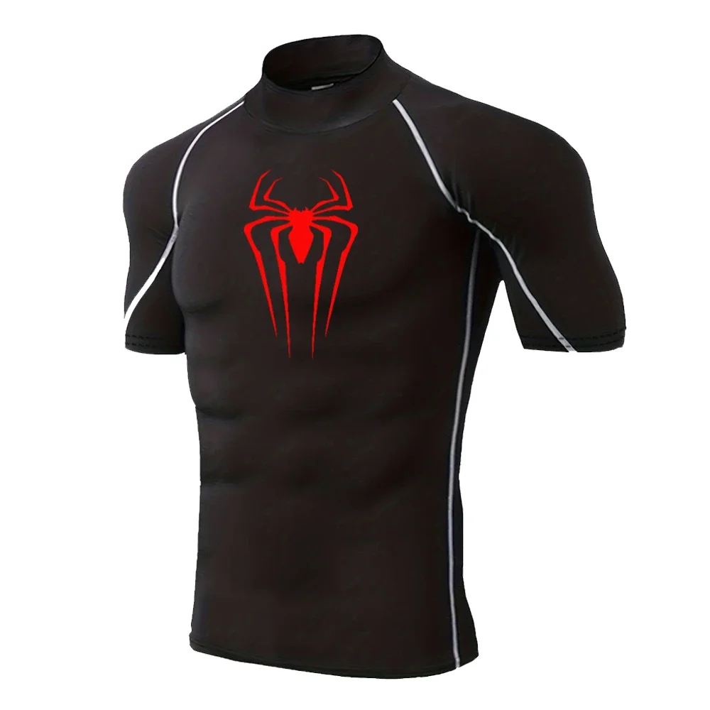 New Spider-print Turtleneck Tight T-shirt Gym Running Training Base Compression Shirt Top Spring and Summer Sportswear S-3XL image 3