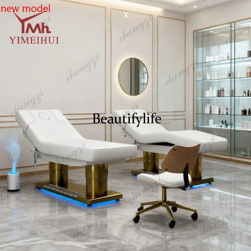 H134 T Luxcuy Cosmetic 4 motors Massage Treatment Tables Facial Spa Recliner Electric Curved Lash Beauty Bed