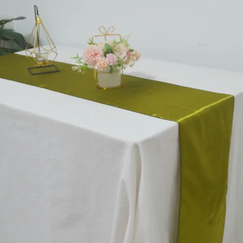 Shiny Satin Table Runner For Wedding Banquet Decoration Cloth Ribbon Table Flags Christmas Birthday Party Restaurant Table Cover