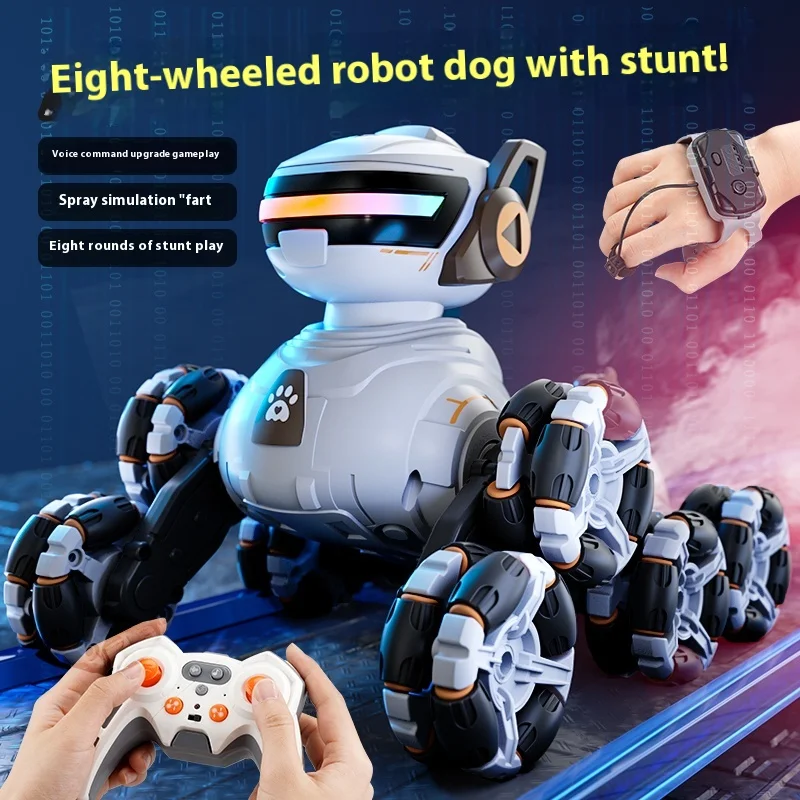 New remote control car spray stunt robot eight wheel smart dog remote control rocker climbing car toy boy Christmas gift