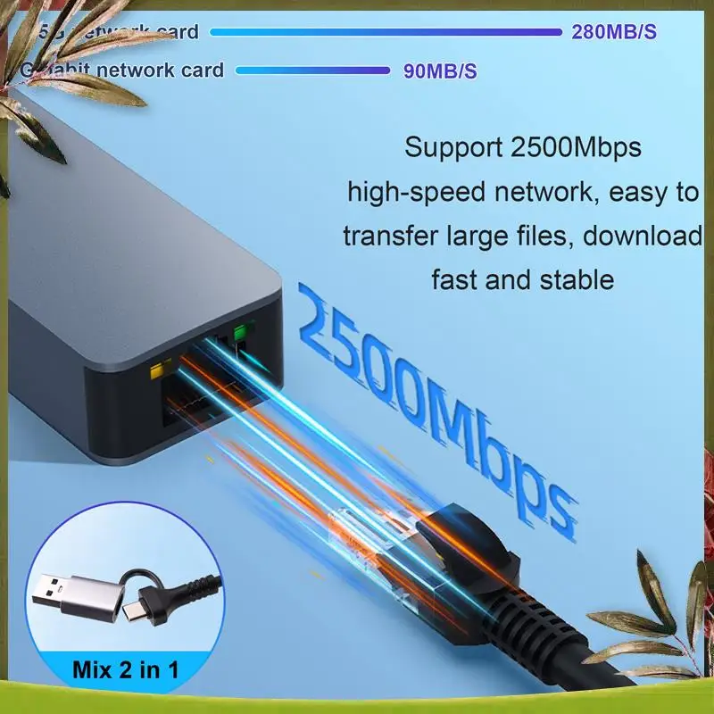 جديد-2.5 جيجابت إيثرنت محول Type-C USB 3.0 إلى RJ45 LAN 2500Mbps عالية السرعة 2.5G بطاقة الشبكة لأجهزة الكمبيوتر المحمول NAS