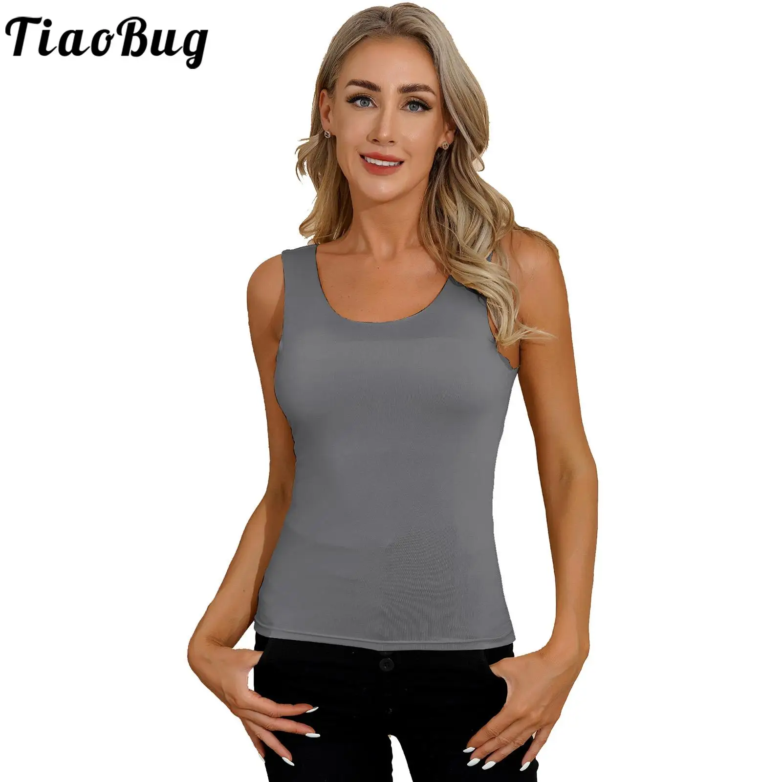 Womens Pure Sports Tops Soft Sheer Round Neck Sleeveless Vest Basic Underwear Undershirt Tanks Top Breathbale Casual Daily Wear