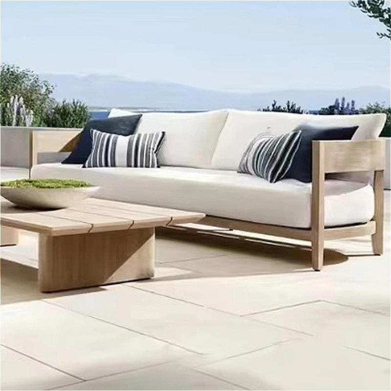 High End Modern Villa Courtyard Hotel Patio Sofa Set Cushions Teak Solid Wood Outdoor Furniture Backyard Garden Set