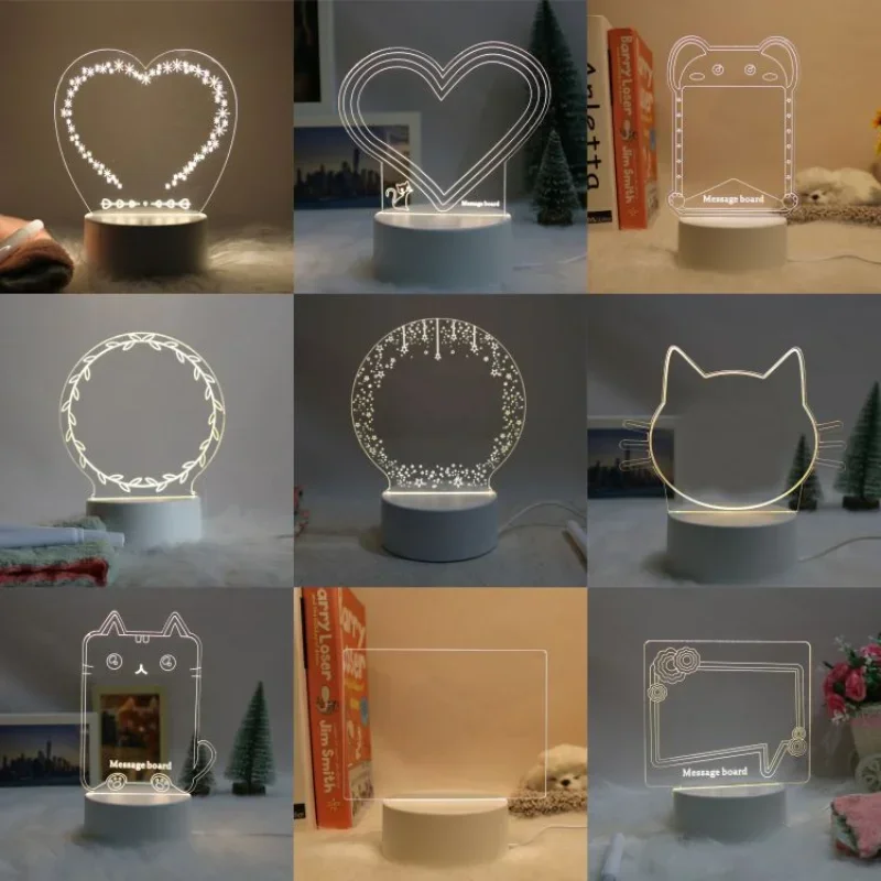 Led Night Light USB Creative Note Board Message Board com Caneta de Escrita para Crianças Família Night Table Lamp Decoração Home