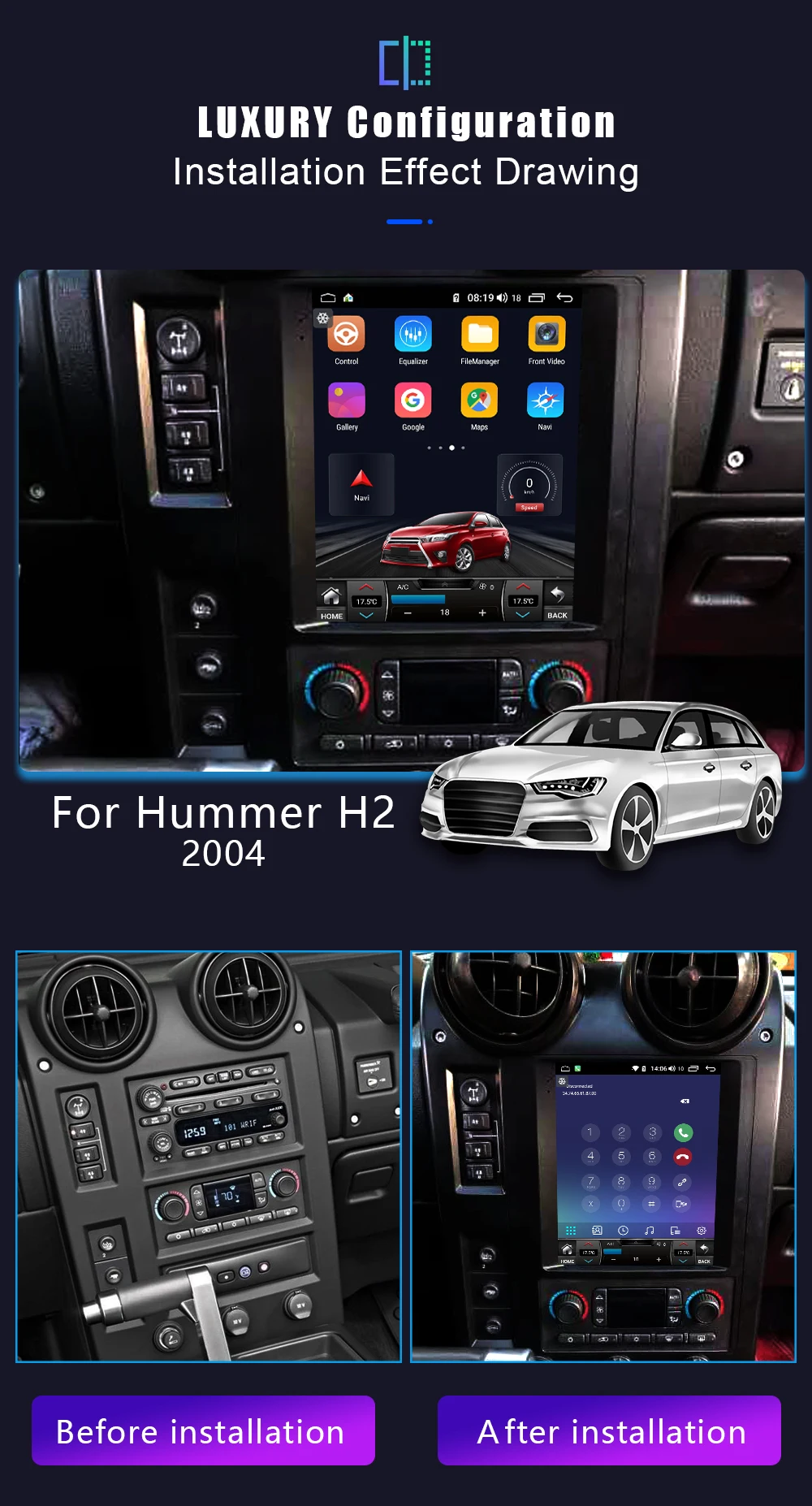 Android 12 For Hummer H2 2004 2005 2006 2007 2008 2009 Car DVD GPS Coche Navigation Auto Radio Stereo Multimedia Player HeadUnit