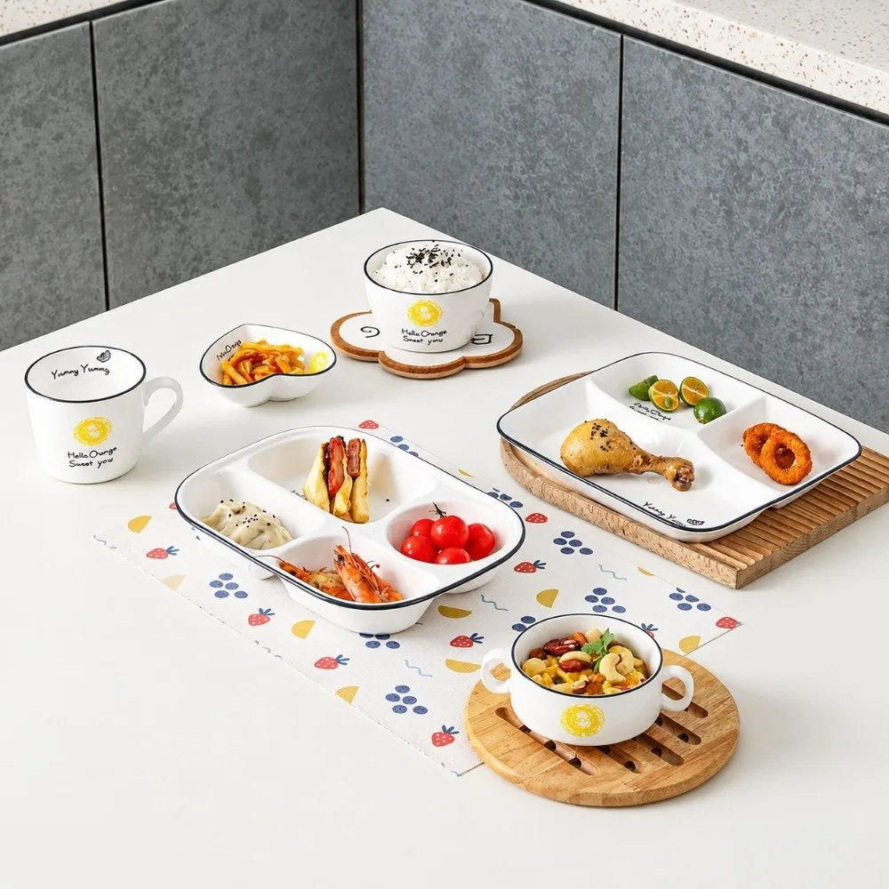 Household Ceramic Portion Control Plate Portable Durable Serving Dish Eco-Friendly Quantitative Breakfast Dish Home Use