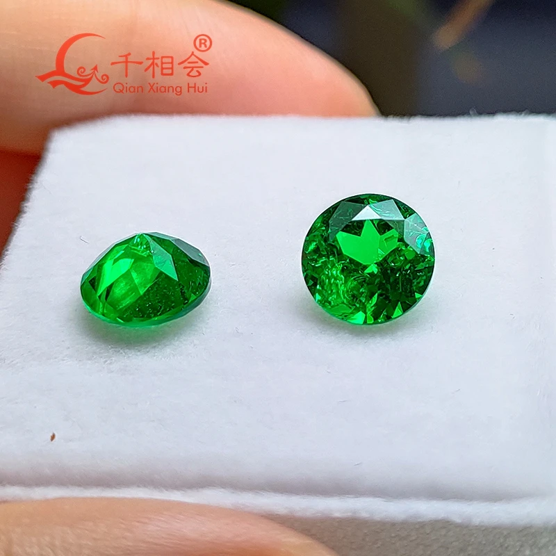 Yttrium Aluminum Oxide Cultivated Tsavorite round Shape Columbia emerald color with inclushions artificial gem stone