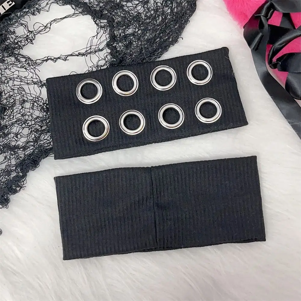 Metal Eyelets Rock Head Band Fabric Wide Elastic Punk Headwrap Rock Style Hollowed Design Hollowed Out Eyelets Headband Sports