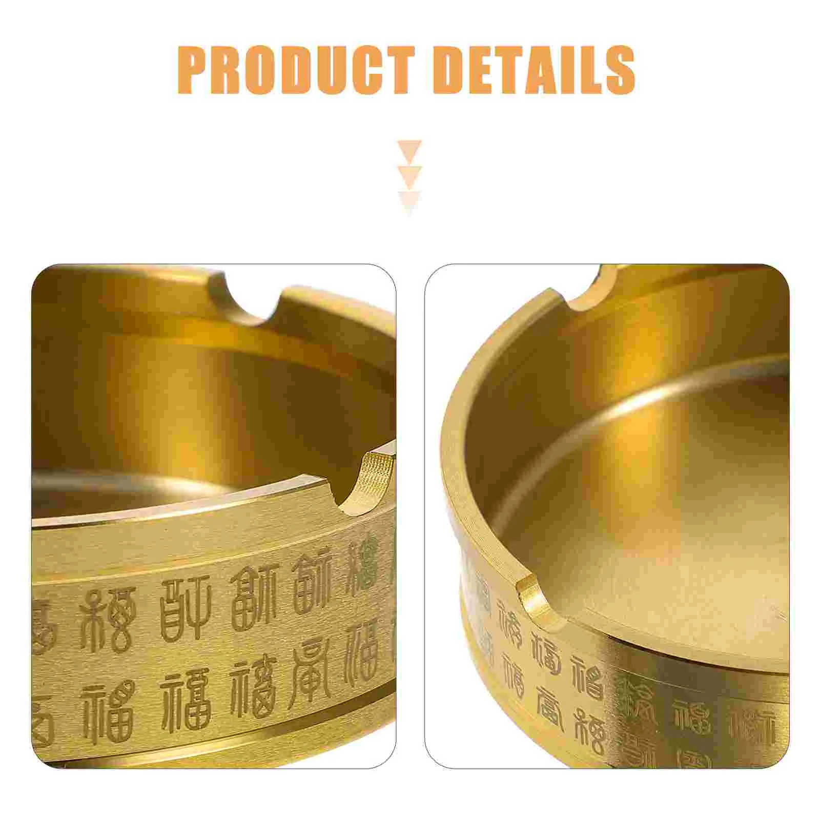 Brass Ashtray Vintage nament Home Office Decorative Tabletop Metal Holder Retro Round Household Desktop Hammered Simple