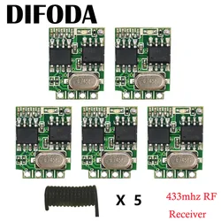 DIFODA  5PCS 433mhz RF Receiver Learning Code Decoder Module 433 mhz Wireless 1 CH output For Remote Controls 1527 2262 Encoding