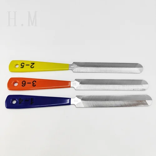 Imagen 2 del producto Juego de tres limas pequeñas para instrumentos musicales, azul, amarillo, naranja, lima para cuerdas de guitarra, herramienta de reparación de ranuras para almohadillas de cuerdas de guitarra