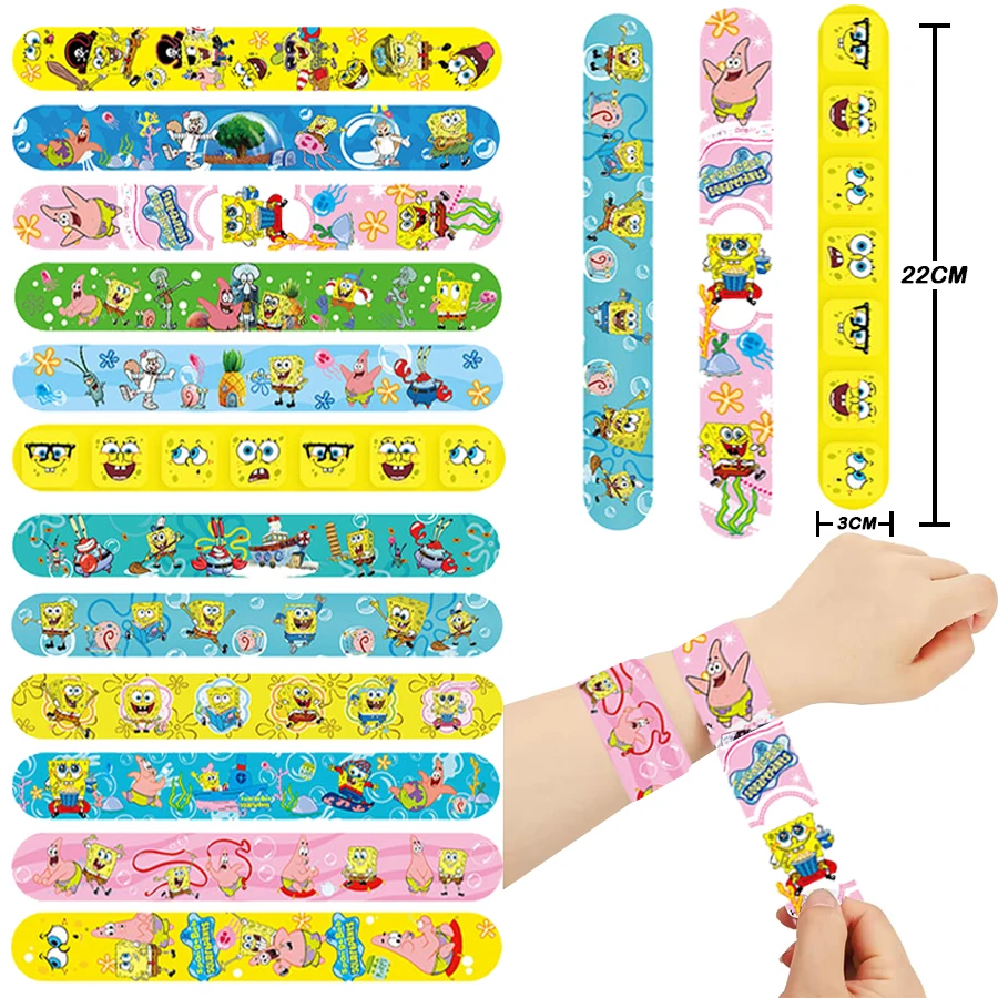 

12-36pcs Anime Spongebob Slap Bracelets Birthday Party Decoration Children's Cartoon Wrist Bracelet Party Favor Christmas Gift