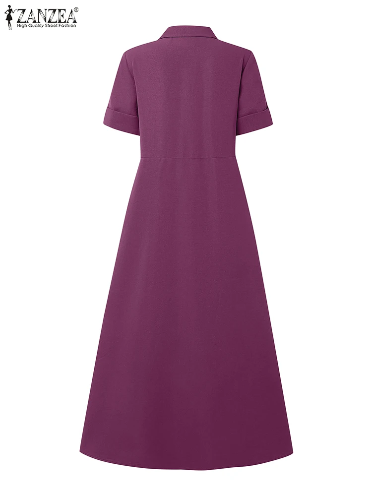 Zanzea feminino elegante em camadas maxi vestidos 2025 moda turn-down colarinho manga curta botão acima camisa de deslocamento robes femme