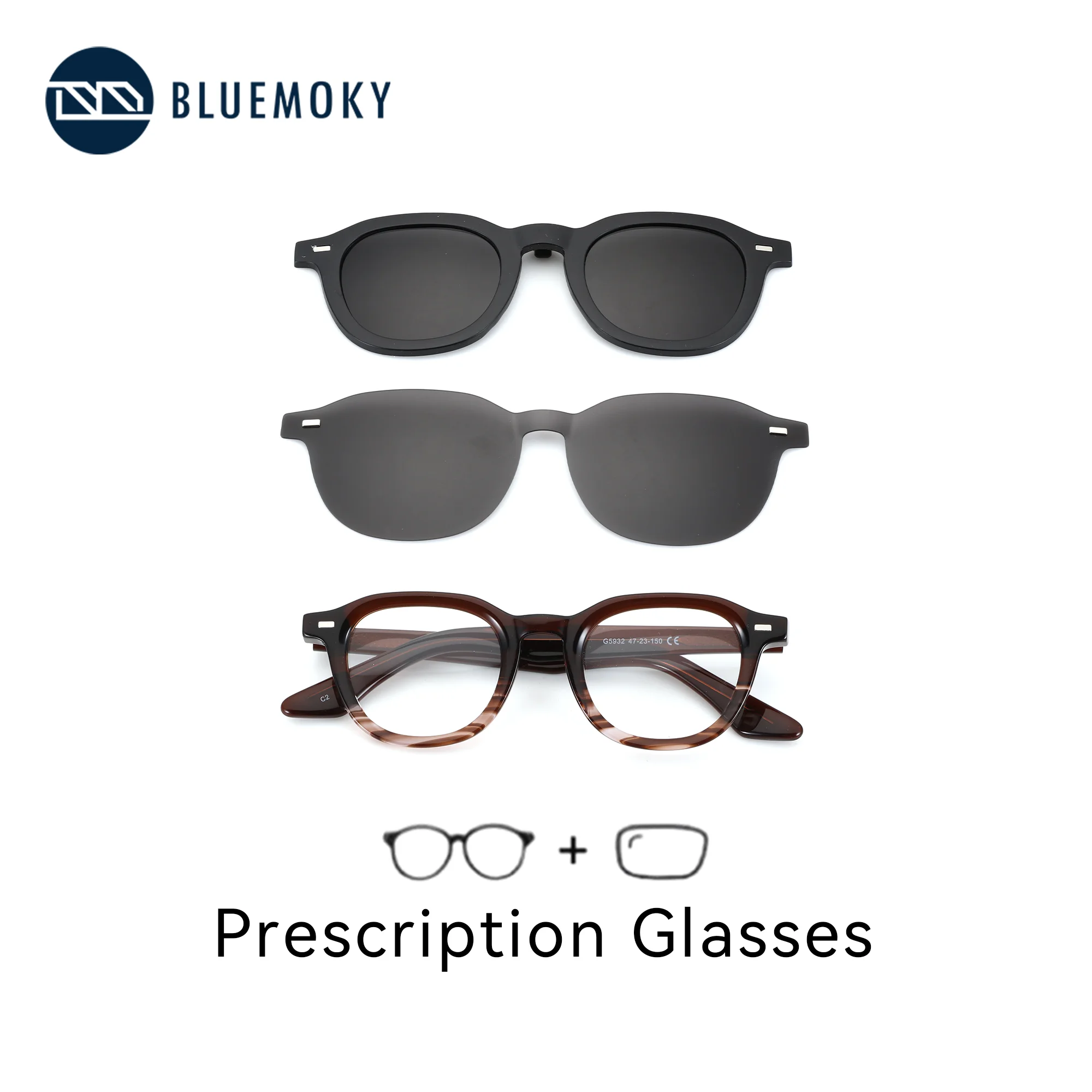 

BLUEMOKY M Size Modern Classic Prescription Glasses Men Square Acetate Myopia Magnetic Attachment Lenses