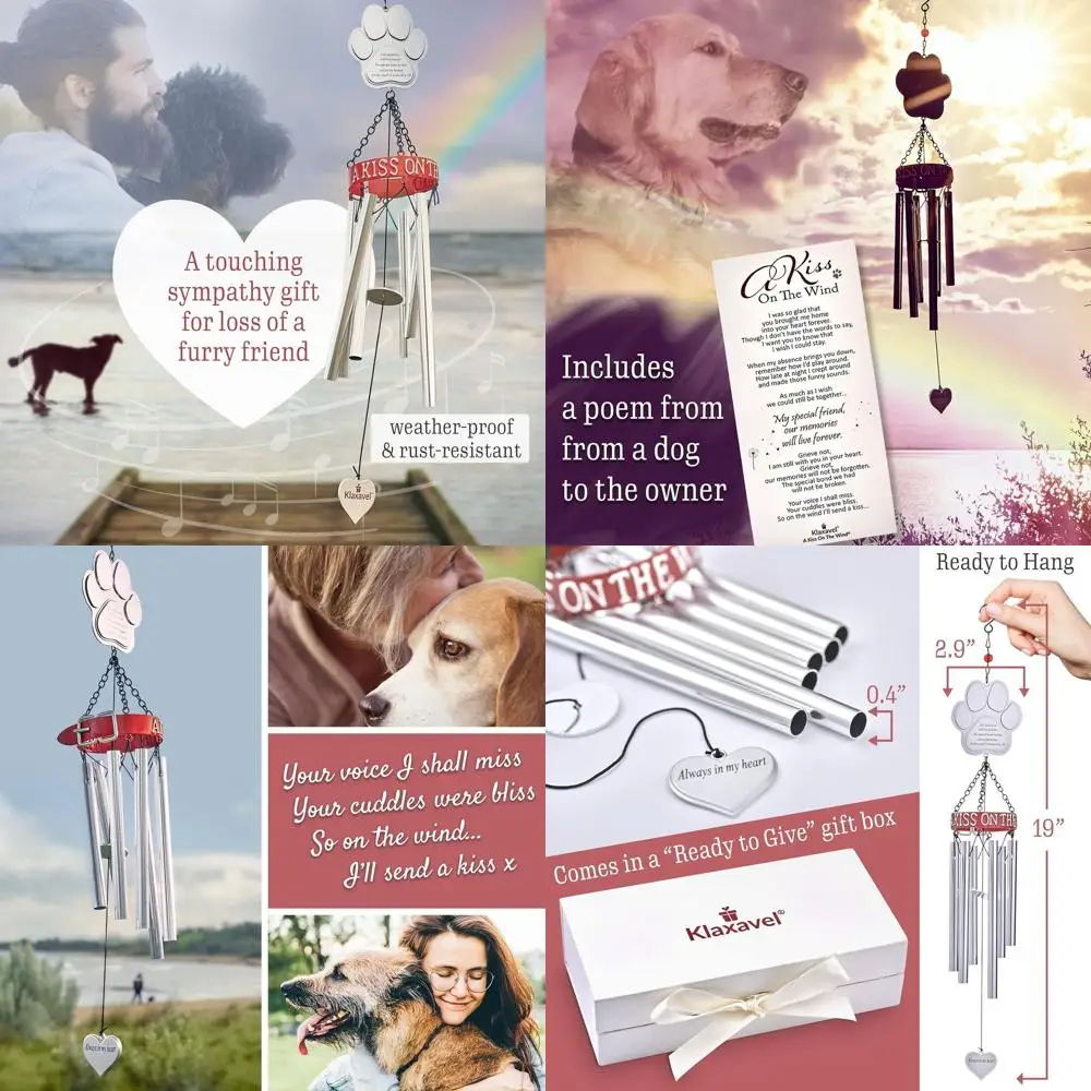 

Мемориальные колокольчики для домашних животных — 19-дюймовые мемориальные подарки для домашних животных Rainbow Bridge, мыслие потеря кошек или собак, колокольчики с стихами и