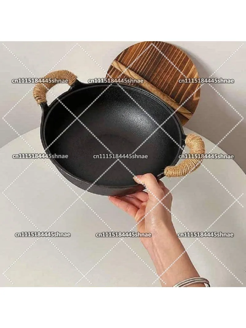 Small Uncoated Cast Iron Saucepan with Lid Pig Iron Frying Pan for Household Use