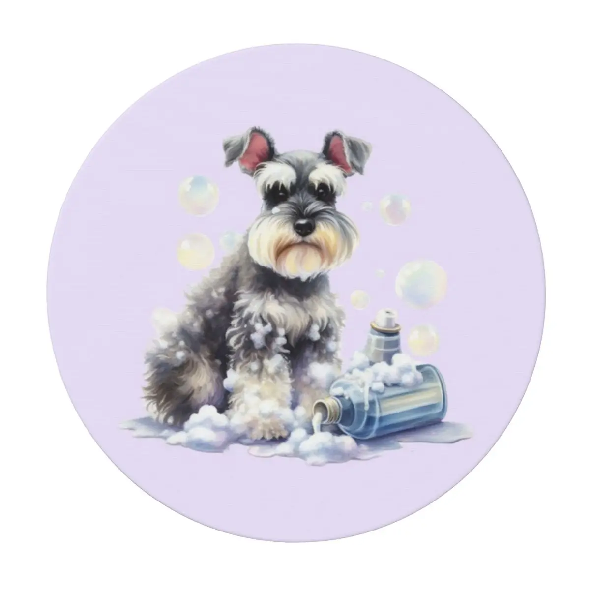 Miniature Schnauzer Bath With Bubbles Waterproof Round Tablecloth Oilproof Table Cloth for Kitchen Events Dining Table Cover